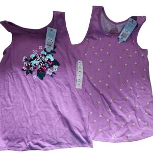 2 Girls XL Cat And Jack Purple Tank Tops with Sequin Floral and Rainbow  Designs